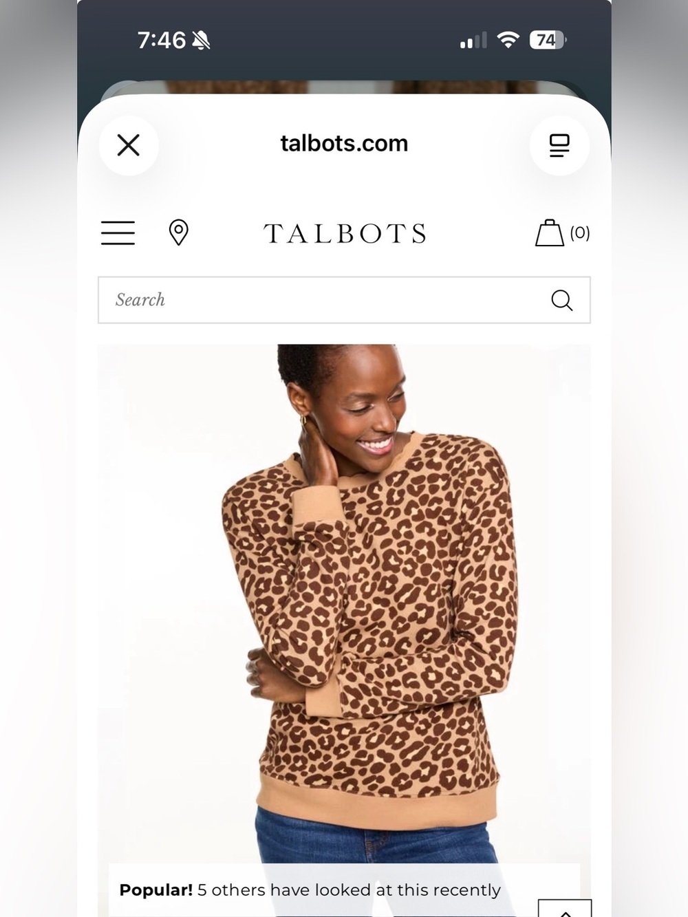 Talbots Leopard Print Crewneck Sweater in Tan and Brown ptp 24 curr. $80 nwot